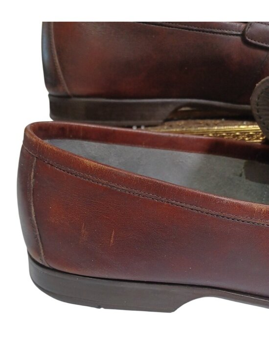 MAGNANNI Cognac Leather Buckles Stitching Low Cut Penny Loafer Shoes Size 11 M main image 9